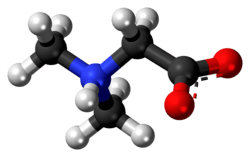 Ball-and-stick model of the dimethylglycine molecule as a zwitterion