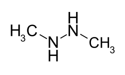 Skeletal formula of 1,2-dimethylhydrazine with all implicit hydrogens shown
