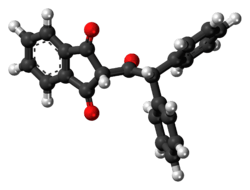 Ball-and-stick model of the diphenadione molecule