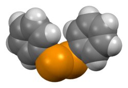 Space-filling model of the diphenyl ditelluride molecule