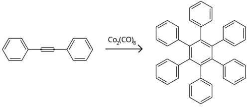Diphenylacetylene cyclotrimerization using dicobalt octacarbonyl