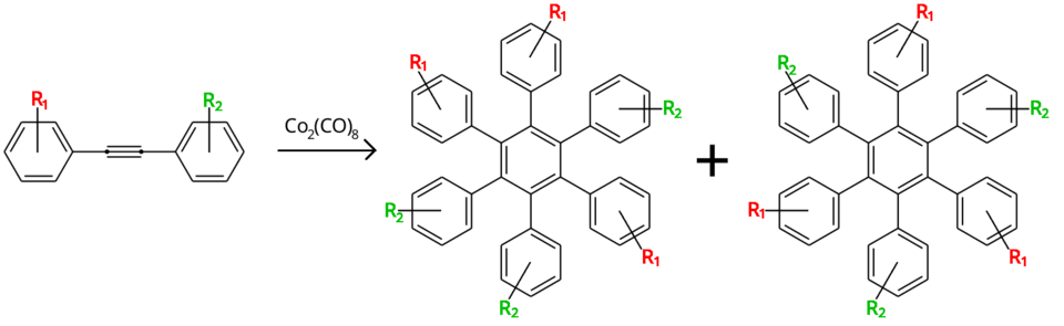 Asymmetric diphenylacetylene cyclotrimerization using dicobalt octacarbonyl
