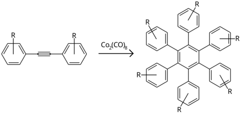 Symmetric diphenylacetylene cyclotrimerization using dicobalt octacarbonyl