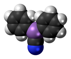 Space-filling model of diphenylcyanoarsine