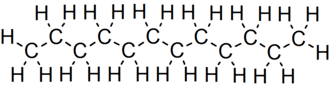 Skeletal formula of dodecane with all implicit carbons shown, and all explicit hydrogens added