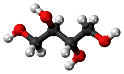Ball-and-stick model of the erythritol molecule