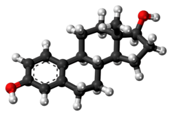 A ball-and-stick model of estradiol.