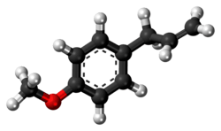 Ball-and-stick model of the estragole molecule