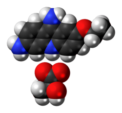 Ball-and-stick models of the component ions of ethacridine lactate