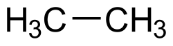 Skeletal formula of ethane with all implicit carbons shown, and all explicit hydrogens added