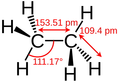 Skeletal formula of ethane with all hydrogens and carbons shown