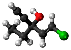 Ball-and-stick model of the ethchlorvynol molecule