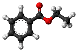 Ball-and-stick model of the ethyl benzoate molecule