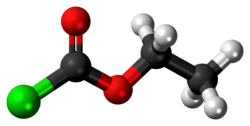 Ball-and-stick model of the ethyl chloroformate molecule