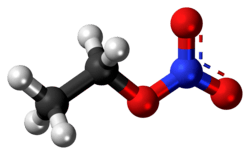 Ball-and-stick model of the ethyl nitrate molecule