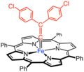 Structure of Fe(TPP)CC(C6H4Cl)2, one of several iron carbenoid complexes reported by Daniel Mansuy.[7]