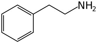 Chemical diagram of a phenethylamine structure.
