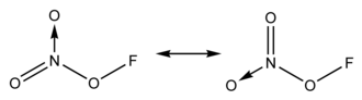 Structural formulas of fluorine nitrate, showing its resonance structure