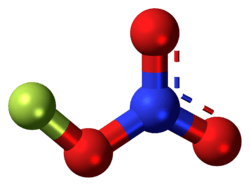 Ball-and-stick model of the fluorine nitrate molecule