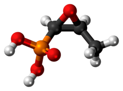 Ball-and-stick model of the fosfomycin molecule