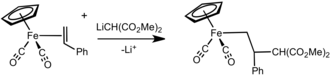 Addition of carbanion to [Fp(alkene)]+.