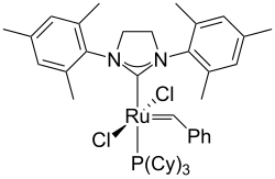 Skeletal formula of Grubbs' catalyst.