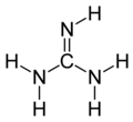 Skeletal formula of guanidine with the implicit carbon shown, and all explicit hydrogens added.