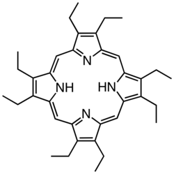 Octaethylporphyrin (H2OEP) is a synthetic analogue of protoporphyrin IX. Unlike the natural porphyrin ligands, OEP2− is highly symmetrical.