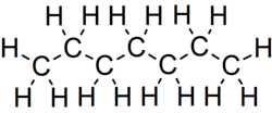 Skeletal formula of heptane of all implicit carbons shown, and all explicit hydrogens added