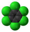 Ball-and-stick model of hexachlorobenzene