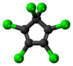 Ball-and-stick model of hexachlorocyclopentadiene