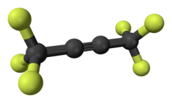 Ball-and-stick model of hexafluorobut-2-yne