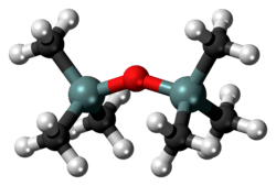 Ball-and-stick model of the hexamethyldisiloxane molecule