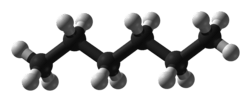Ball and stick model of hexane