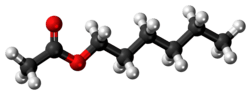Ball-and-stick model of the hexyl acetate molecule