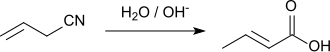 Alkaline hydrolysis of allyl cyanide