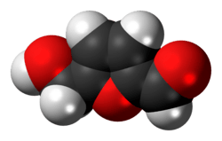 Space-filling model of the hydroxymethylfurfural molecule