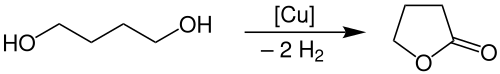 Dehydrocyclization of 1,4-butanediol to form γ-butyrolactone in the presence of a copper catalyst