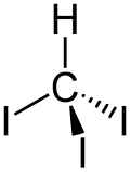 Stereo, skeletal formula of iodoform with the explicit hydrogen added