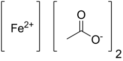 Skeletal formula of iron(II) acetate