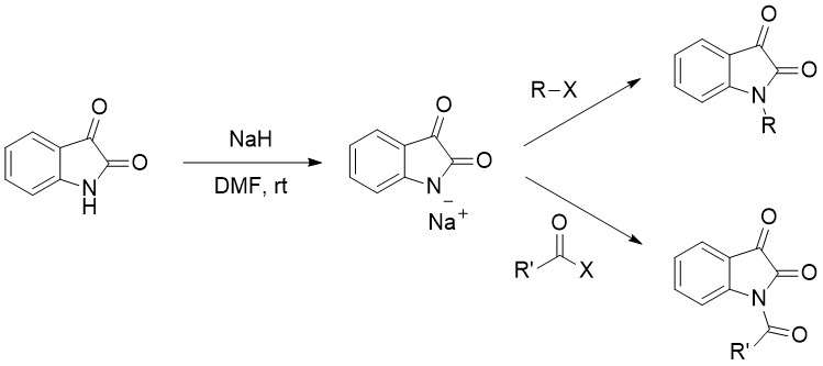 Isatin N-alkylation, acylation