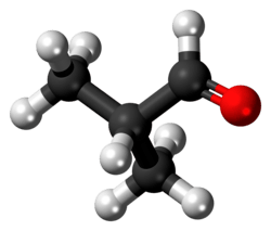 Ball-and-stick model of the isobutyraldehyde molecule