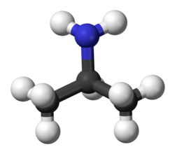 Ball-and-stick model of the isopropylamine molecule