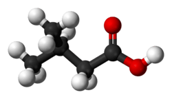 Ball-and-stick model of 3-methylbutanoic acid