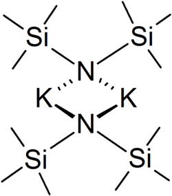 Stereo, skeletal formula of potassium bis(trimethylsilyl)amide dimer