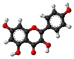 Ball-and-stick model of the kaempferol molecule