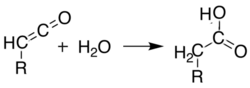 Hydration reaction of a ketene, yielding carboxylic acid