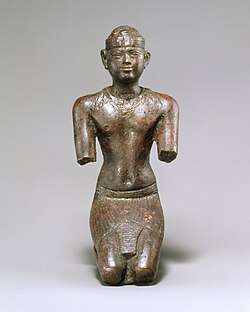 Ancient Egyptian statuette of a Kushite pharaoh; 713–664 BCE; bronze, precious-metal leaf; height: 7.6&nbsp;cm, width: 3.2&nbsp;cm, depth: 3.6&nbsp;cm; Metropolitan Museum of Art