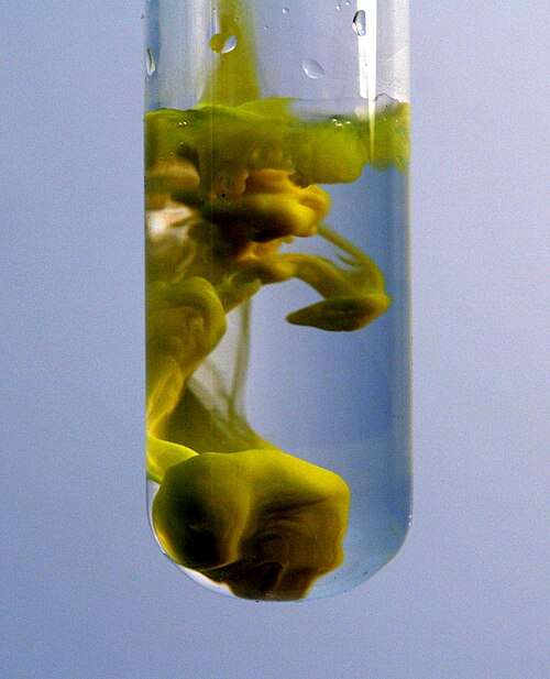 Lead(II) iodide precipitates when solutions of potassium iodide and lead(II) nitrate are combined