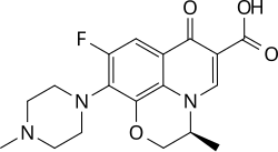 Skeletal formula of a levofloxacin molecule